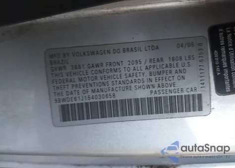 2005 Volkswagen Gti 1.8T z USA, uszkodzony, nr VIN 9BWDE61J154030658